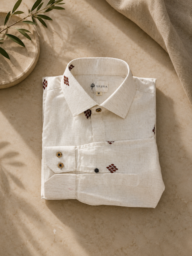 YASHA Premium Ivory Heritage Embroidered Shirt