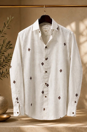 YASHA Premium Ivory Heritage Embroidered Shirt