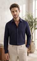 YASHA Premium Navy Pinstripe Shirt