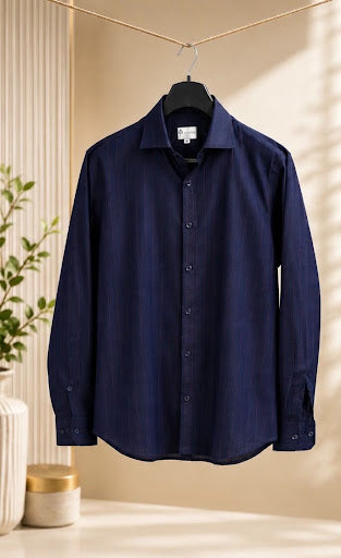 YASHA Premium Navy Pinstripe Shirt