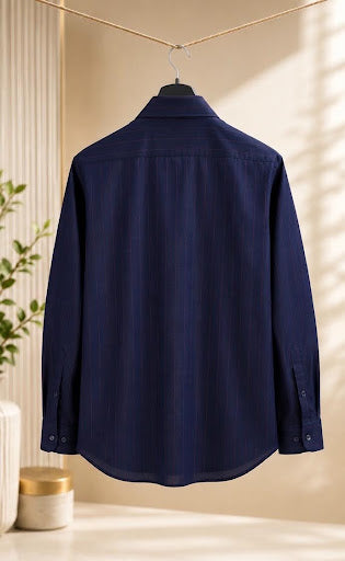 YASHA Premium Navy Pinstripe Shirt